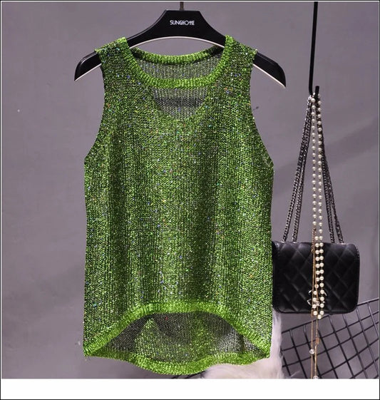 Tops Women 2024 Womens Fashion Korean Tank Top Heart Cut Out Top Sexy Hollow Out Bright Piece of Knitting Condole Belt Vest