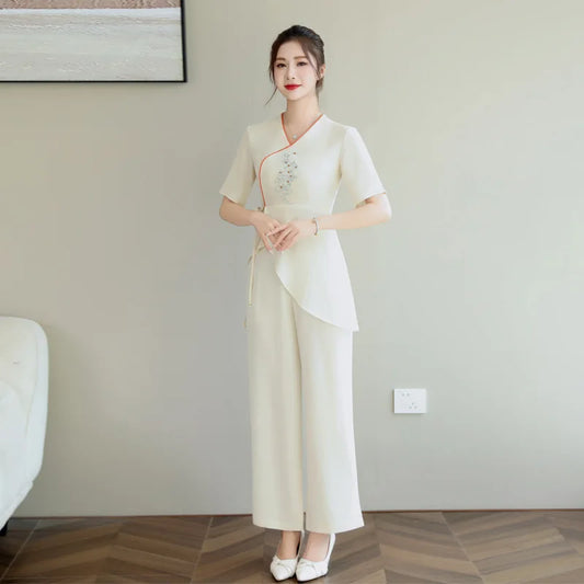 Woman Work Clothes Suit Hotel Waiter Beauty Salon Spa Massage Nail Cafe Sexy Foot Bath Sauna Technician Overall Pants Uniform