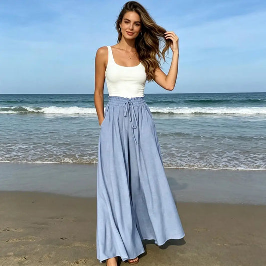 Women Pants Versatile Fit Pants Women’s Oversized Wide Leg Trousers with Pockets Adjustable Elastic Strap Long Pants Pure