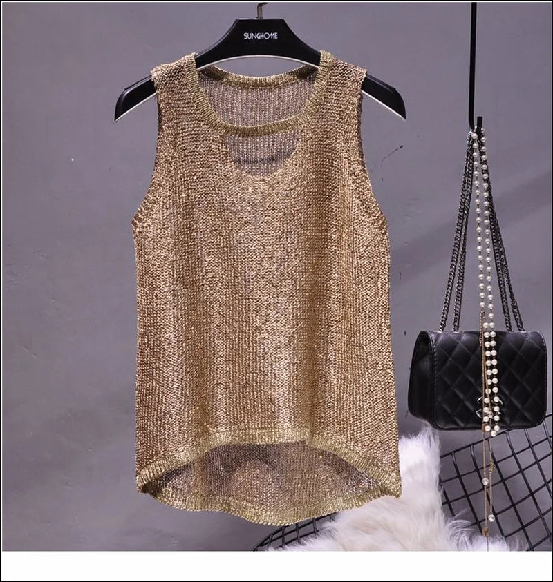 Tops Women 2024  Womens Fashion  Korean Tank Top  Heart Cut Out Top Sexy Hollow Out Bright Piece of Knitting Condole Belt Vest