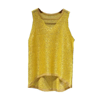 Tops Women 2024  Womens Fashion  Korean Tank Top  Heart Cut Out Top Sexy Hollow Out Bright Piece of Knitting Condole Belt Vest