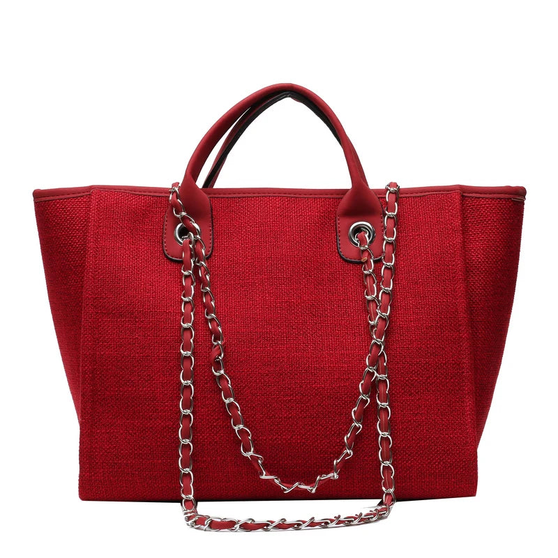 Women Tote Bags Fashion Canvas Large Capacity Handbag Casual Chains Shoulder Bags Ladies Big Messenger Bag Shopping Bag
