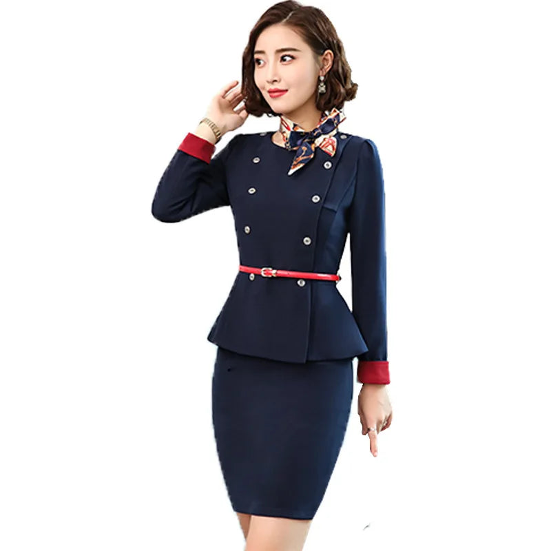 Spring, Summer, Autumn, Winter Flight Attendant Uniform-Fashionable Short, Medium, and Long-Sleeved Professional Suit for Sales