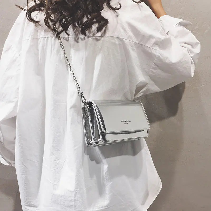 Women Laser Flap Bags Mirror Chain Shoulder Bag Summer Small Handbag Ladies Crossbody Bags Clutch Purse Handbag
