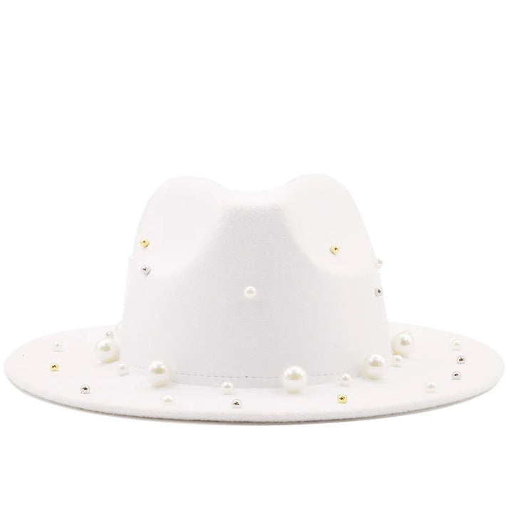 New Women Men Wool Fedora Hat With Big Pearl  Gentleman Elegant Lady Winter Autumn Wide Brim Church Panama Sombrero Jazz Cap