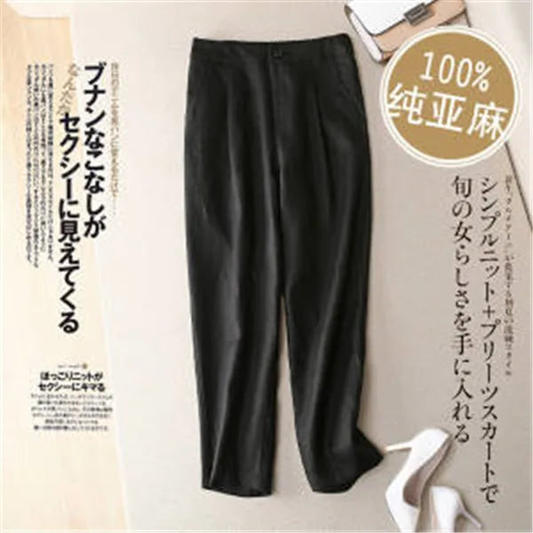 Women Linen Pants Summer New Casual High Waist Cotton Linen Pants Female Casual Loose Draped Cropped Straight Harem Trousers