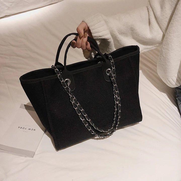 Women Tote Bags Fashion Canvas Large Capacity Handbag Casual Chains Shoulder Bags Ladies Big Messenger Bag Shopping Bag