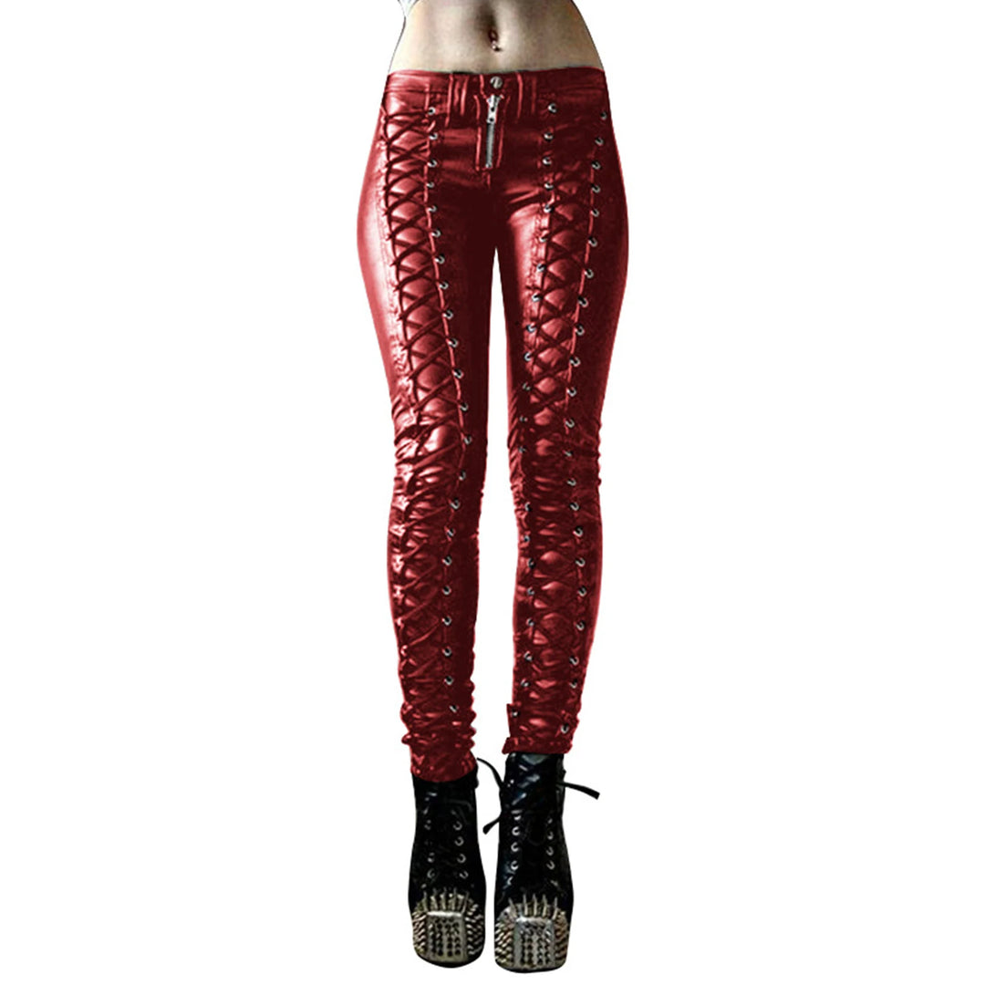 Steampunk Women Faux Leather Cosplay Pants Carnival Party Skinny Button Trousers Workout Leggings High Waist 2020 New Girl Pants