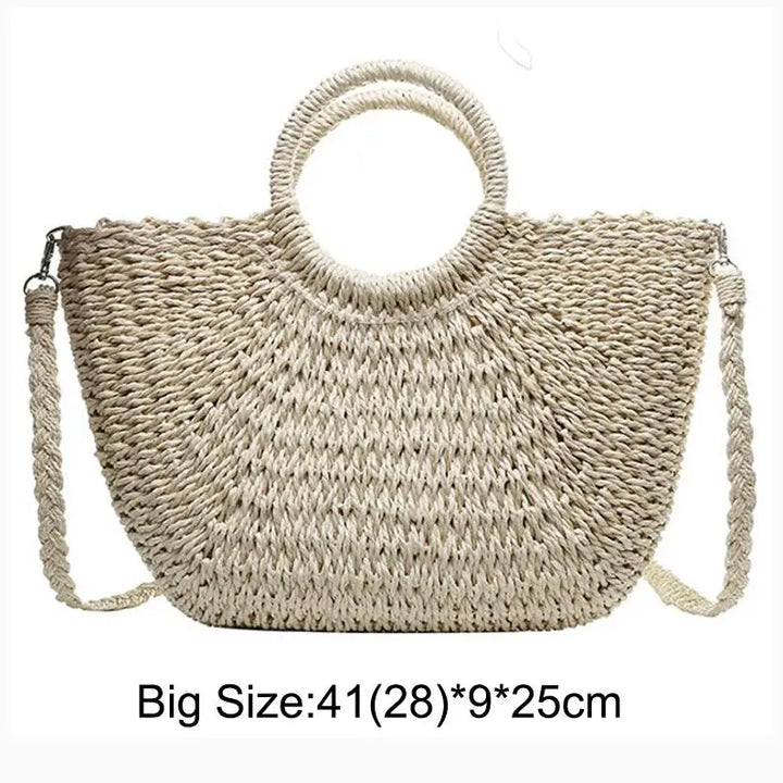 Summer Handmade Bags for Women Beach Weaving Ladies Straw Bag Wrapped Beach Bag Moon shaped Top Handle Handbags Totes