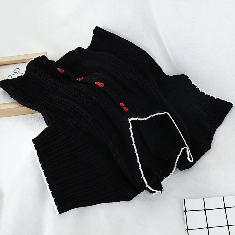 V-neck Single Breasted Summer Short Sleeve Knitting Shirt Women&
