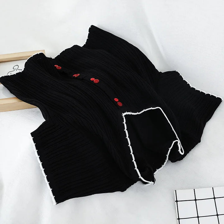 V-neck Single Breasted Summer Short Sleeve Knitting Shirt Women&