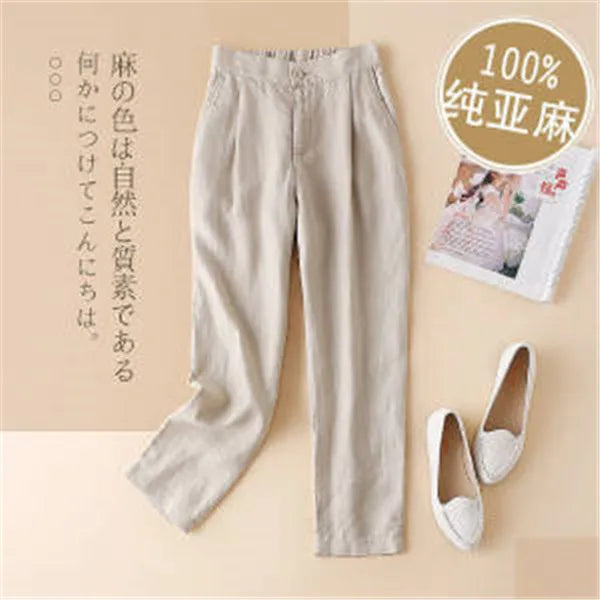 Women Linen Pants Summer New Casual High Waist Cotton Linen Pants Female Casual Loose Draped Cropped Straight Harem Trousers