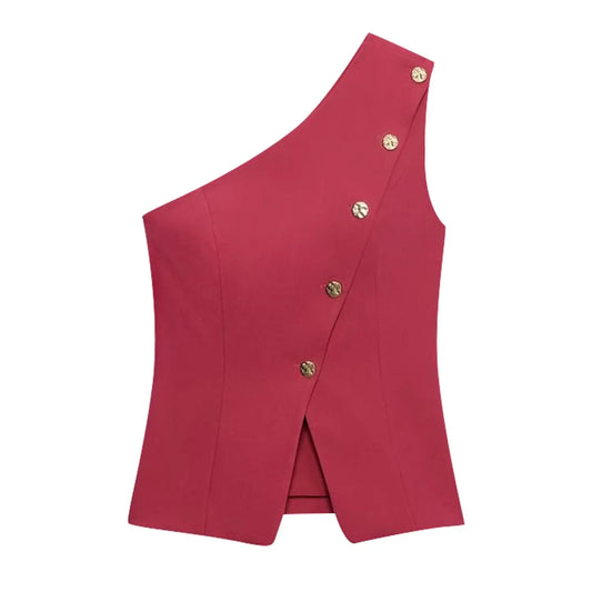 SHENZHU 2026 Summer New Arrival Women's Fashionable Simple Asymmetrical Button-Down Sleeveless Vest 1608050 1608150