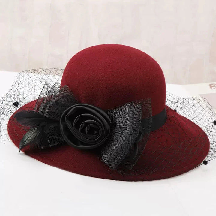 Elegant Women Wool Felt Fedora Wide Brim Hat Cloche Bowler Autumn Winter Church Hats Chapeau Femme Caps Wine Red Black