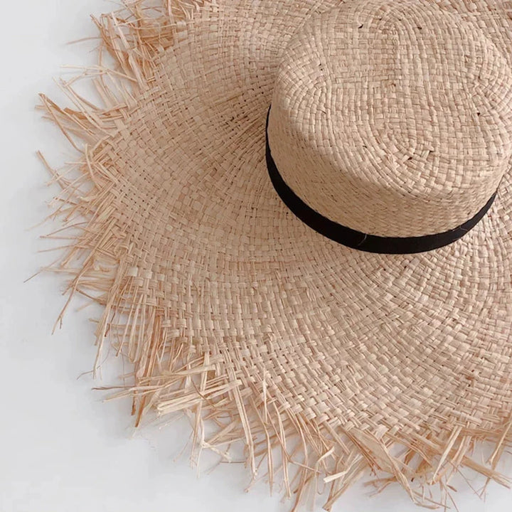 Raffia Hat Unisex Fringed Straw Hat Large Wide Brim Sun Hat Visor for women Man Band Beach Cap Summer UV Hat Visor Hat Foldable