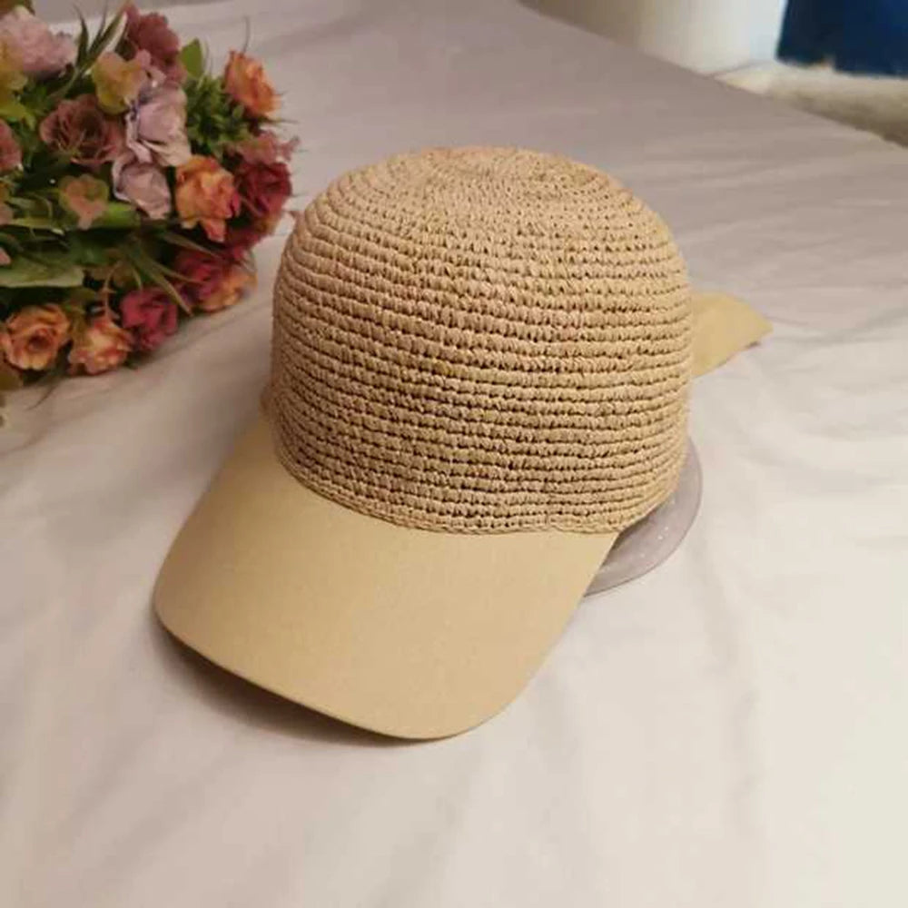 New Women Baseball Caps Handmade Knitting Crochet Peaked Cap Female Equestrian Hat Summer Sun Hat Adjustable Breathable