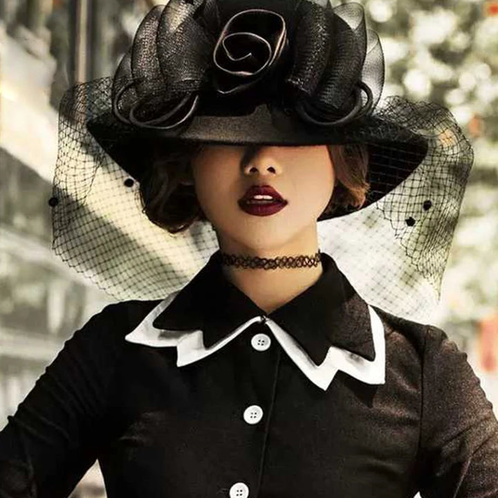 Elegant Women Wool Felt Fedora Wide Brim Hat Cloche Bowler Autumn Winter Church Hats Chapeau Femme Caps Wine Red Black