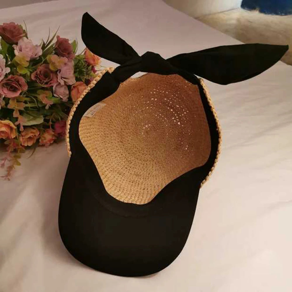 New Women Baseball Caps Handmade Knitting Crochet Peaked Cap Female Equestrian Hat Summer Sun Hat Adjustable Breathable