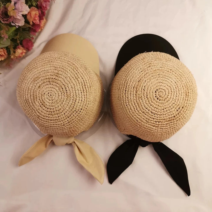 New Women Baseball Caps Handmade Knitting Crochet Peaked Cap Female Equestrian Hat Summer Sun Hat Adjustable Breathable