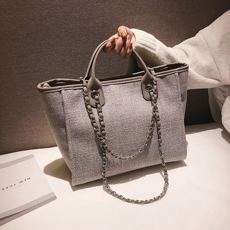 Women Tote Bags Fashion Canvas Large Capacity Handbag Casual Chains Shoulder Bags Ladies Big Messenger Bag Shopping Bag