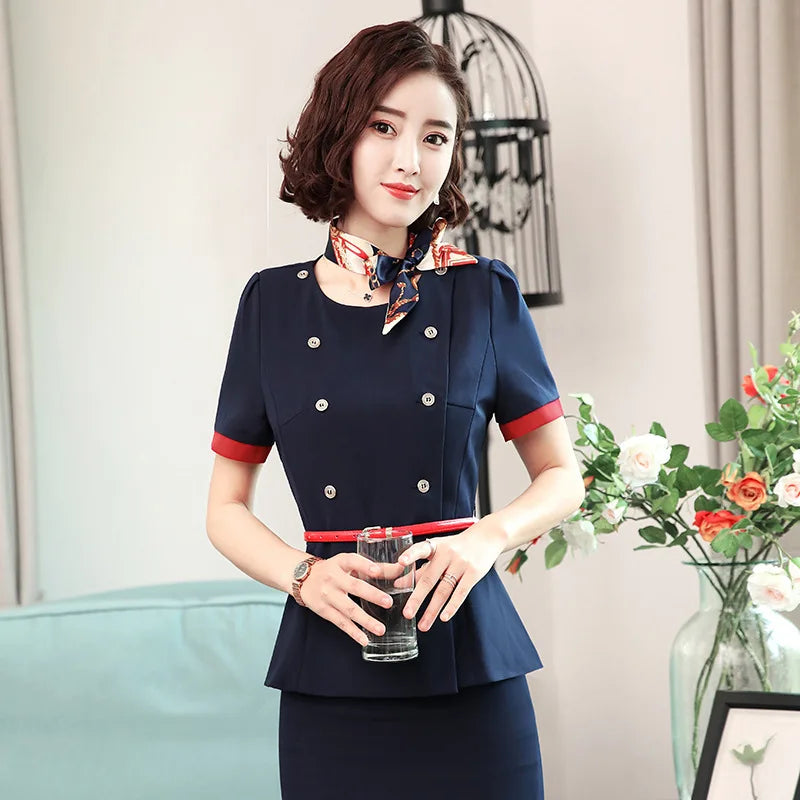 Spring, Summer, Autumn, Winter Flight Attendant Uniform-Fashionable Short, Medium, and Long-Sleeved Professional Suit for Sales