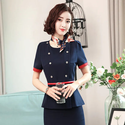 Spring, Summer, Autumn, Winter Flight Attendant Uniform-Fashionable Short, Medium, and Long-Sleeved Professional Suit for Sales