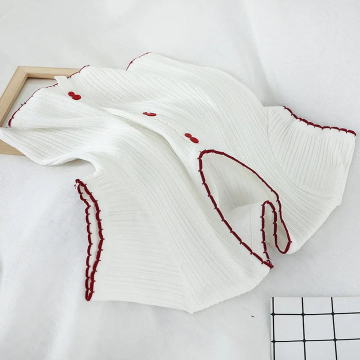 V-neck Single Breasted Summer Short Sleeve Knitting Shirt Women&