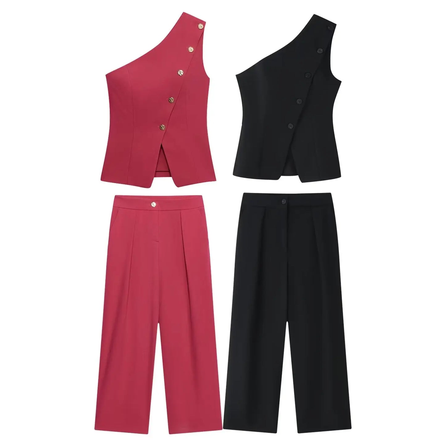 SHENZHU 2026 Summer New Arrival Women's Fashionable Simple Asymmetrical Button-Down Sleeveless Vest 1608050 1608150