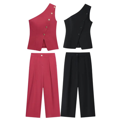 SHENZHU 2026 Summer New Arrival Women's Fashionable Simple Asymmetrical Button-Down Sleeveless Vest 1608050 1608150