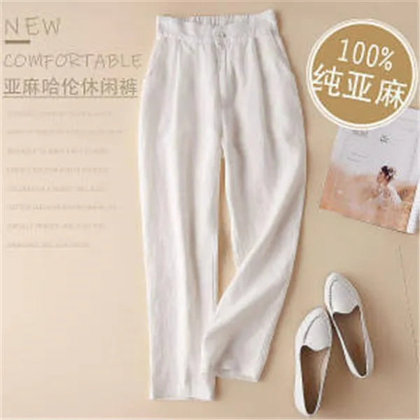 Women Linen Pants Summer New Casual High Waist Cotton Linen Pants Female Casual Loose Draped Cropped Straight Harem Trousers
