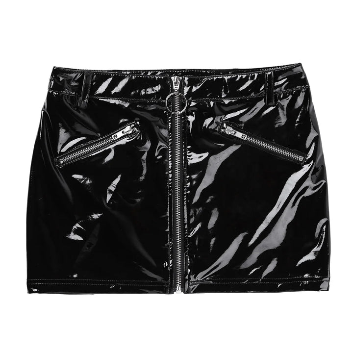 Women Shiny Stretchy Black Faux Leather Skirt Y2k Clothes Street Style Bottoms 2000s Aesthetic Bodycon Mini Skirts Sexy Clubwear