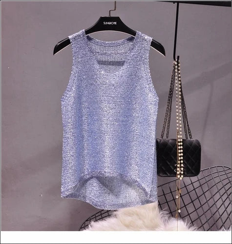 Tops Women 2024  Womens Fashion  Korean Tank Top  Heart Cut Out Top Sexy Hollow Out Bright Piece of Knitting Condole Belt Vest