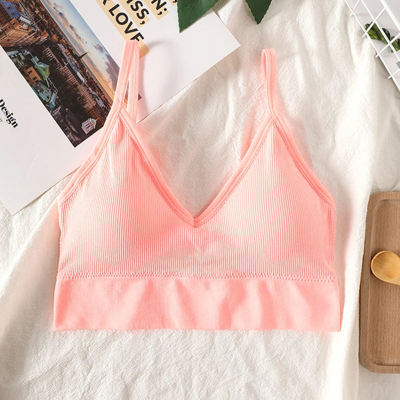 Women's Crop Top Ribbed Tube Top U-Back Comfort Bra Streetwear Camis Sexy Lingerie Seamless Underwear Sports Tank Bralette M-XL
