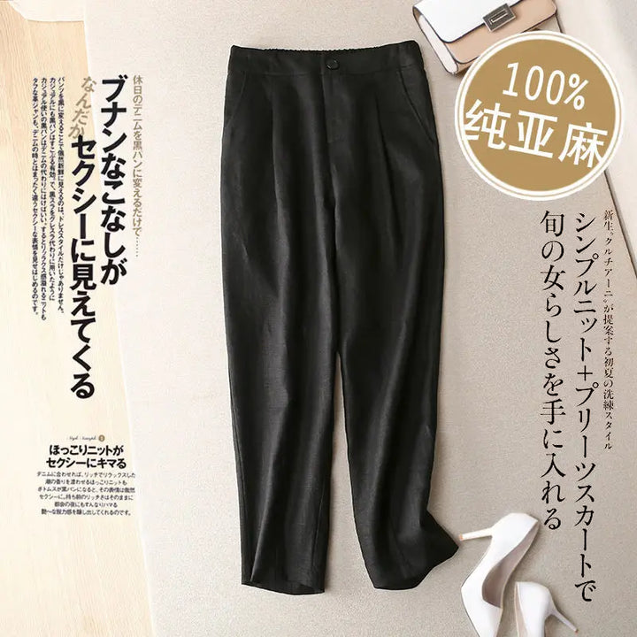 Women Linen Pants Summer New Casual High Waist Cotton Linen Pants Female Casual Loose Draped Cropped Straight Harem Trousers
