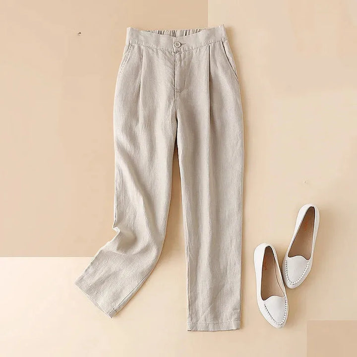 Women Linen Pants Summer New Casual High Waist Cotton Linen Pants Female Casual Loose Draped Cropped Straight Harem Trousers