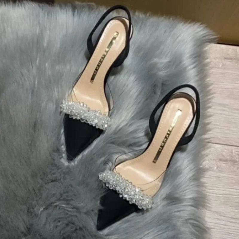 Women Slingback High Heels Summer Luxury Sandals Women Designers Elegant Pointed Toe High-heeled Sandals Transparent Party Shoes