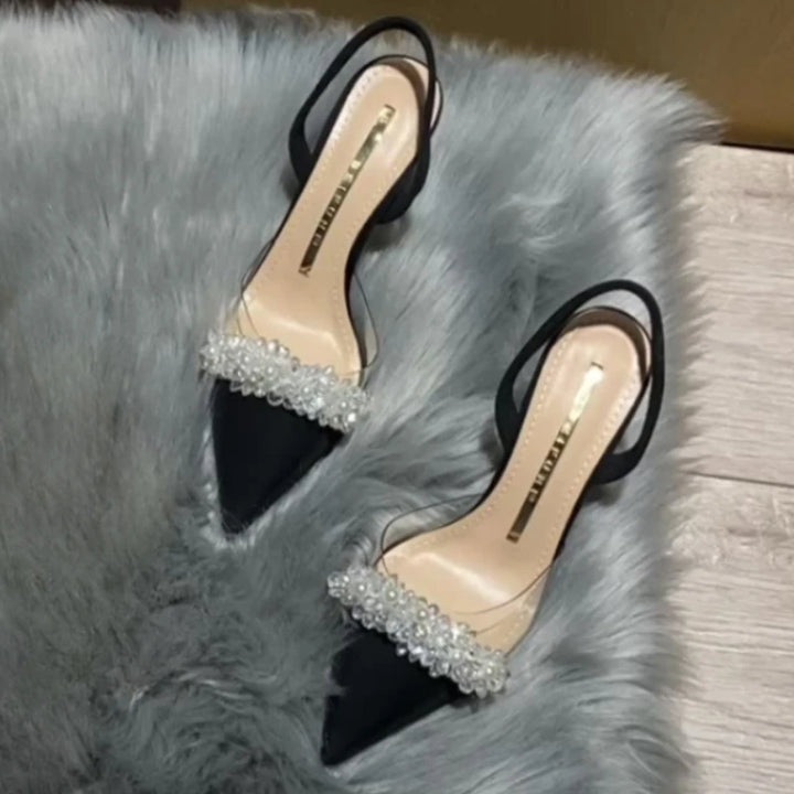 Women Slingback High Heels Summer Luxury Sandals Women Designers Elegant Pointed Toe High-heeled Sandals Transparent Party Shoes