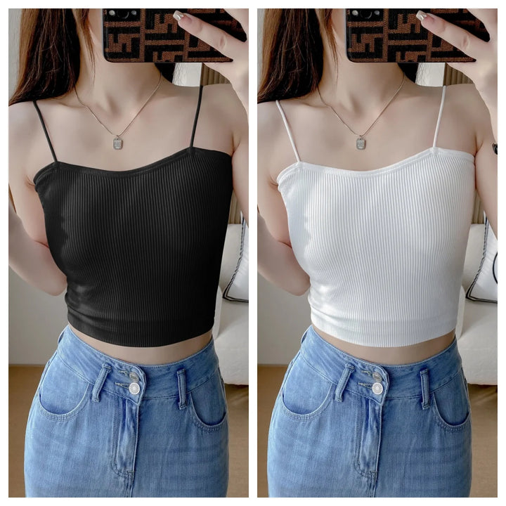 Knitted Camisole Undershirt Women Inner Slim Outer Wear Short Self Chest Pad Beauty Back Beauty Top Bottom Basic Simple Sexy