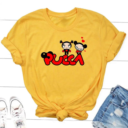 Pucca Love Garu T-shirts Women Funny Cute Cartoon T Shirts 90s Streetwear Cotton Short Sleeve Graphic Tees Kawaii Clothes