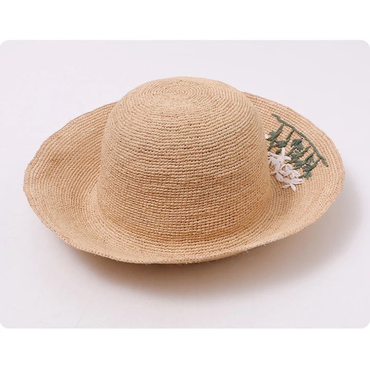Japanese Raffia Straw Hats for Female Summer Korean Version of The Sunscreen Wide Brim Beach Seaside Vacation Sun Cap Foldable
