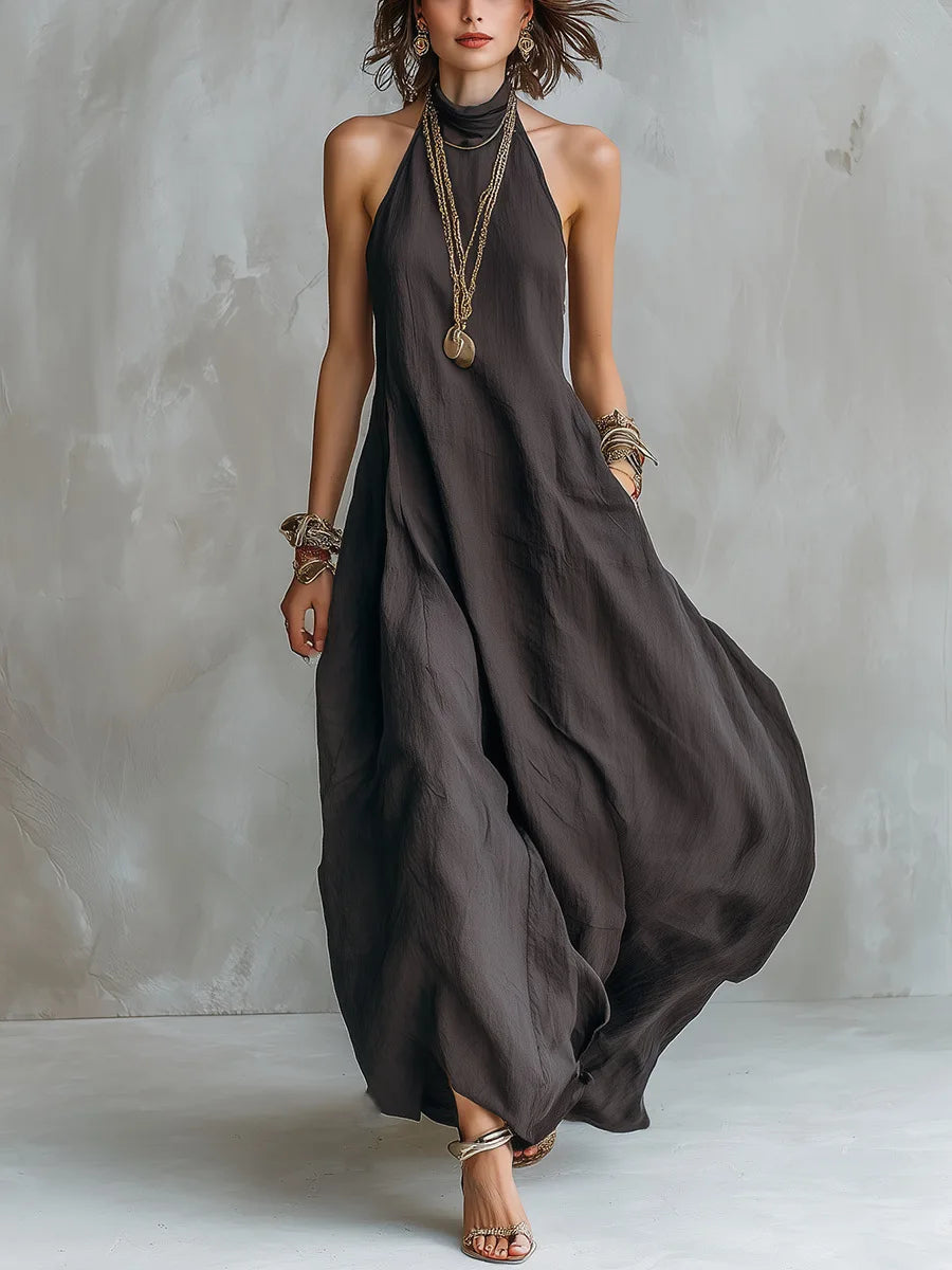 Bohemian Halter Neck Maxi Dress Sleeveless Loose Flowy Summer Dress for Women