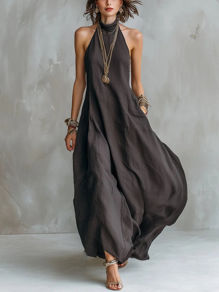 Bohemian Halter Neck Maxi Dress Sleeveless Loose Flowy Summer Dress for Women