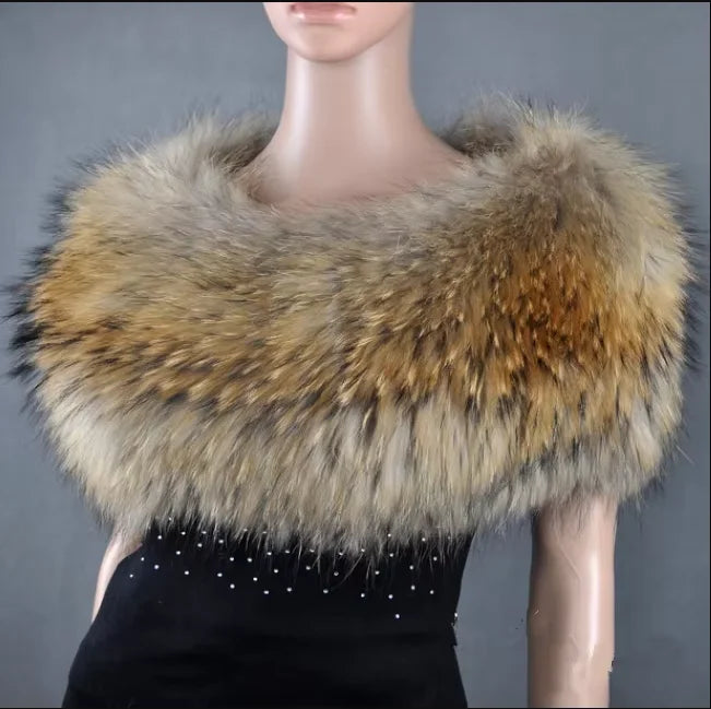 Fashion Female Knitted Wrap with Natural Raccoon Fur Warm Black/Red Autumn Winter Outerwear Silver Fox Fur Shoulder Warmer