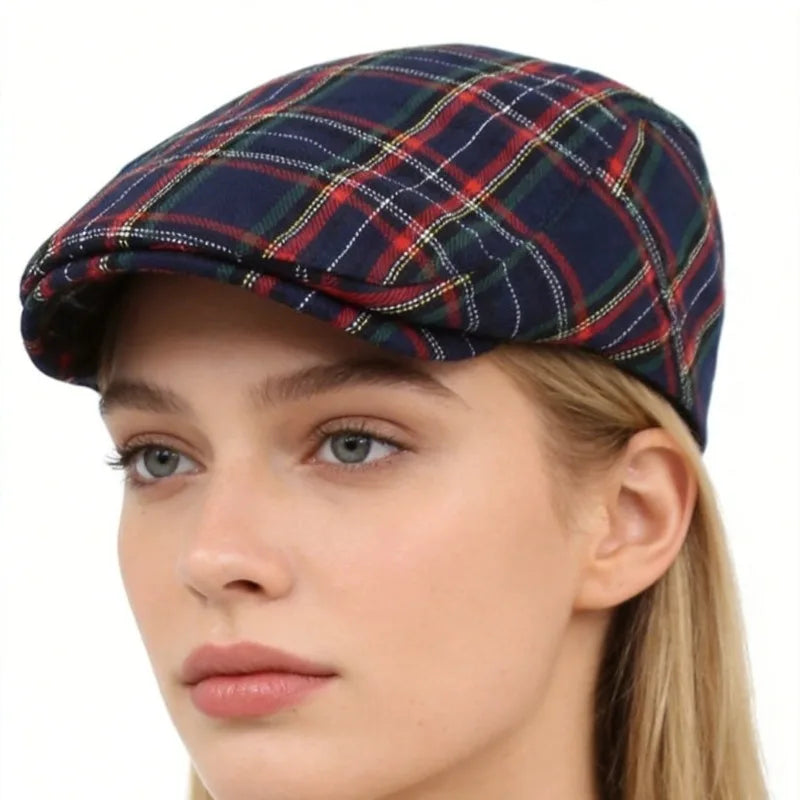Classic British Plaid Newsboy Cap Fashion Cabbie Hat for Men Women Stylish Unisex Design Adjustable Flat Cap Hip Hop Berets