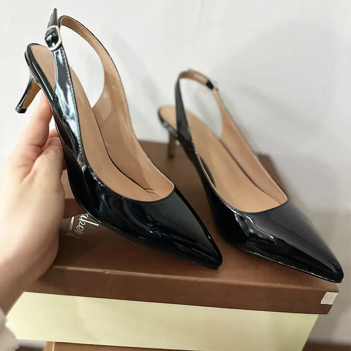 Onlymaker Women Pointed Toe Slingback Sandals Ankle Strap Kitten Heels Party Wedding Graffiti Shoes 6.5CM Pumps