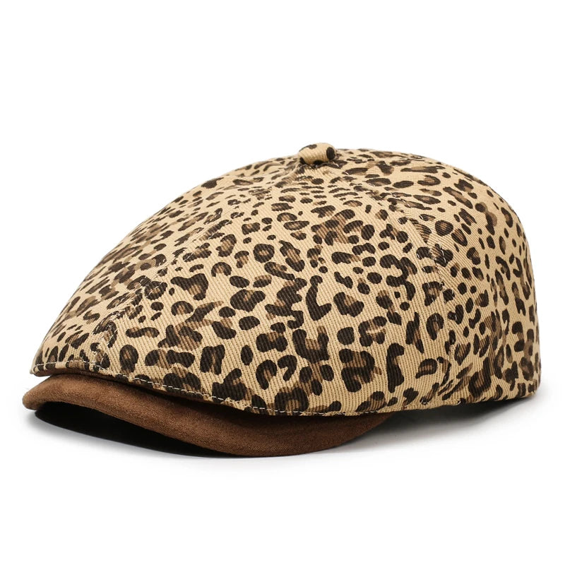 Leopard Print Newsboy Cap - New Style for Spring &amp; Autumn, American Vintage Paperboy Hat