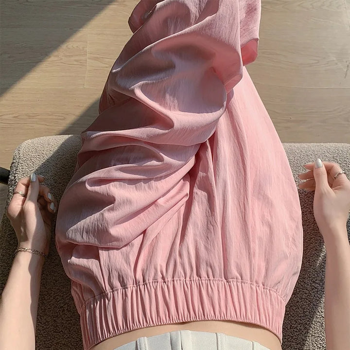 Spring Summer Women Loose Wide Leg Pants Casual Elastic Waist Straight Long Wide Leg Pants Female Casual Female Pants Trousers