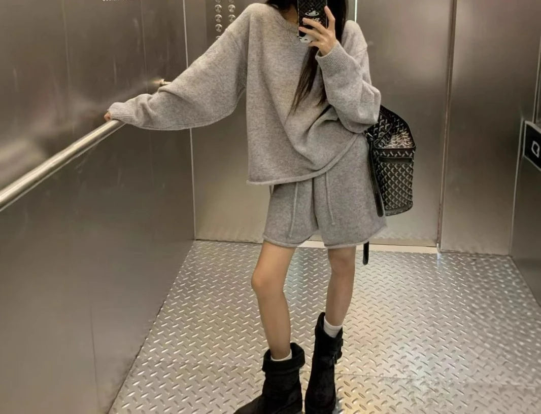 Autumn and Winter Fashion Knitted Two-piece Set Versatile Knitted Casual Suit Outer Wear