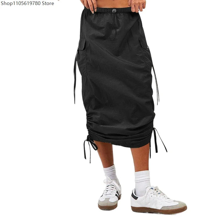 Long Bodycon Sheath Midi Skirt Women Elastic Waist Shirred Ruched Side With Pockets Fashion Streetwear Dating Outfit 2026