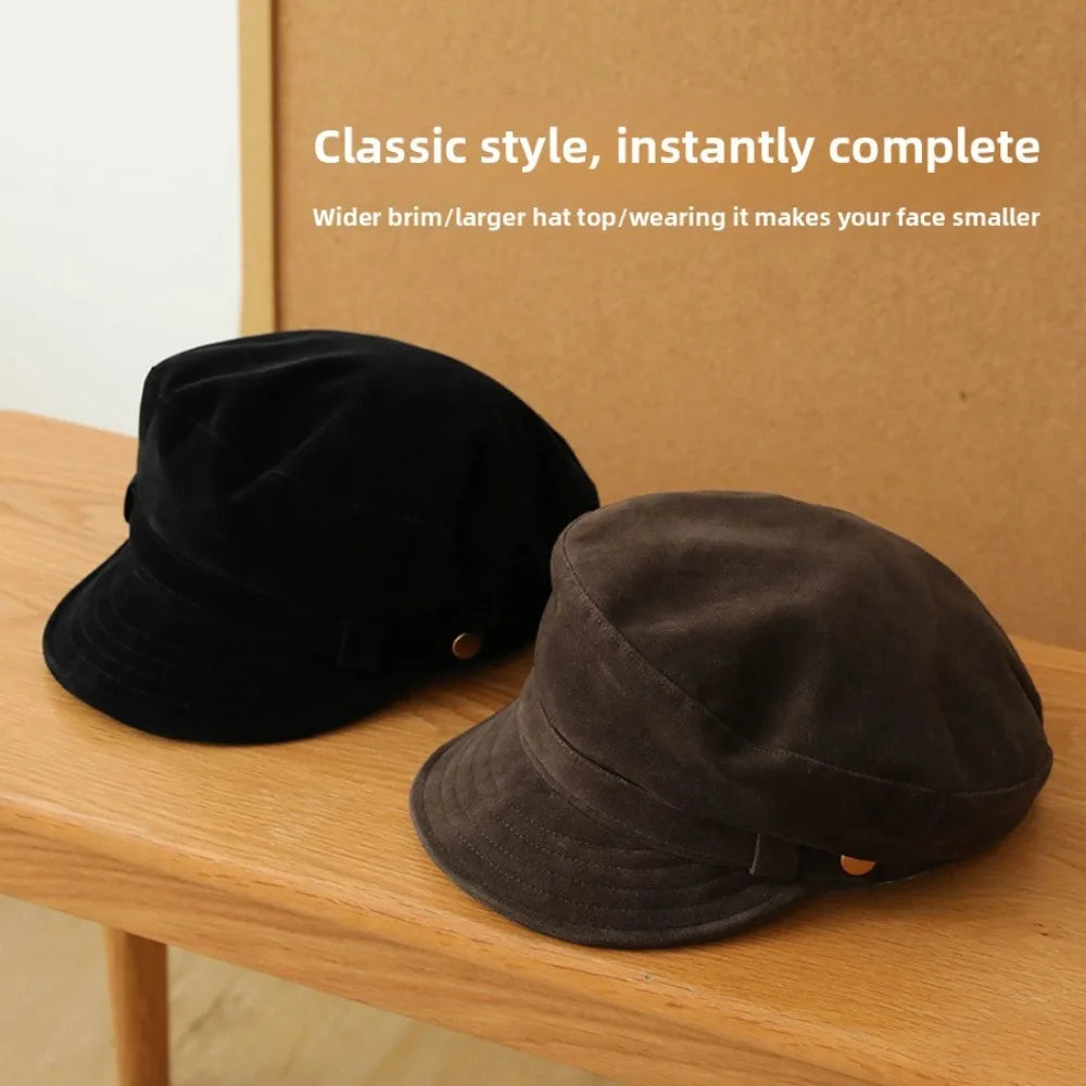 Retro Navy Style Suede Newsboy Cap Men Women Autumn Winter Casual Flat Top Painter Hat